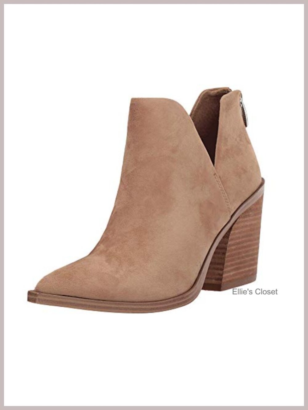 Faux Suede Slip On Ankle Boots Pointed Toe Chunky Stacked Heel Booties